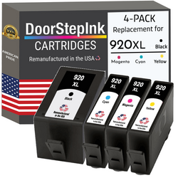 DoorStepInk Remanufactured in the USA Ink Cartridges for 920XL CD975 1 Black, 920XL CD972 1 Cyan, 920XL CD973 1 Magenta and 920XL CD974 1 Yellow (4Pack)