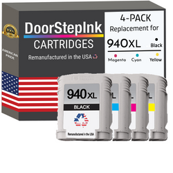 DoorStepInk Remanufactured in the USA Ink Cartridges for 940XL C4906 1 Black, 940XL C4907 1 Cyan, 940XL C4908 1 Magenta and 940XL C4909 1 Yellow (4Pack)