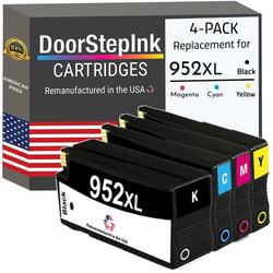 DoorStepInk Remanufactured in the USA Ink Cartridges for 952XL F6U19AN 1 Black, 952XL L0S61AN 1 Cyan, 952XL L0S64AN 1 Magenta and 952XL L0S67AN 1 Yellow (4Pack)