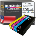 DoorStepInk Remanufactured in the USA Ink Cartridges for 972X F6T84AN 1 Black, 972X L0R98AN 1 Cyan, 972X L0S01AN 1 Magenta and 972X L0S04AN 1 Yellow (4Pack)