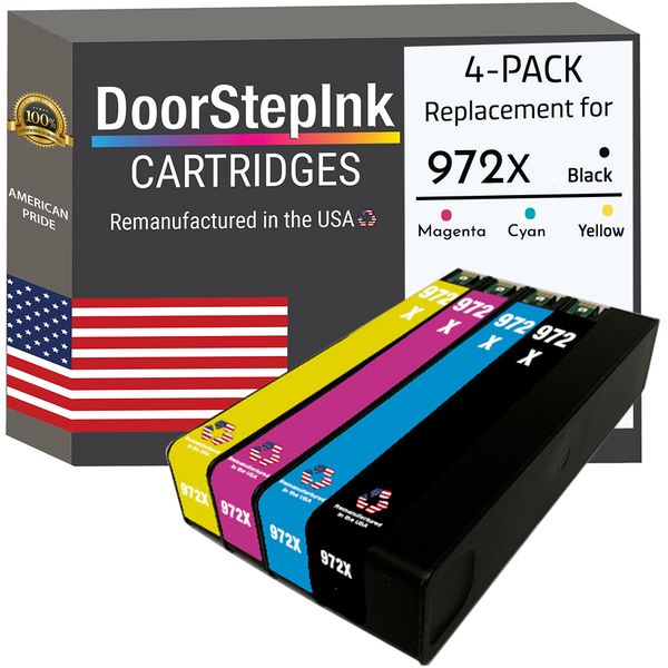 DoorStepInk Remanufactured in the USA Ink Cartridges for 972X F6T84AN 1 Black, 972X L0R98AN 1 Cyan, 972X L0S01AN 1 Magenta and 972X L0S04AN 1 Yellow (4Pack)