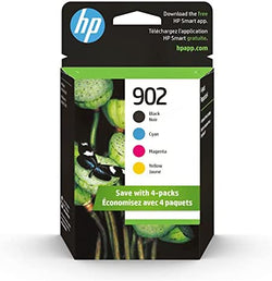 Original HP 902 Black, Cyan, Magenta, Yellow Ink Cartridges (4 Count -pack)