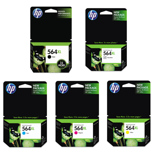 HP 564XL Black, Photo Black and Color Ink Cartridges-5pack