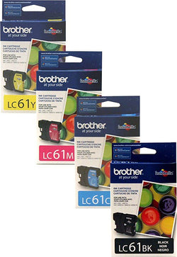 Brother LC61 Black Cyan, Magenta, Yellow Ink Cartridges, Pack Of 4