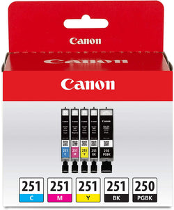 Canon PGI 250 Black & 251 Black & Color Ink Cartridge ( 5 Pack)