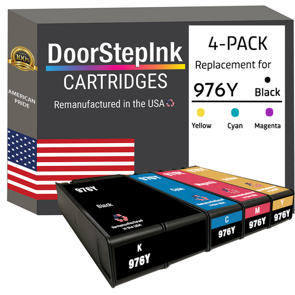 DoorStepInk Remanufactured in the USA Ink Cartridges for HP 976Y 1 Black / 3 Color 4-pack