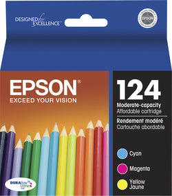 Original  Epson 124 Cyan, Magenta, and Yellow Ink Cartridges