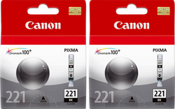New Genuine Canon CLI-221 Black Ink Cartridges- 2 Pack