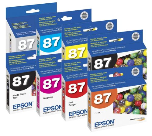 Epson T087 Black and Color Ink Cartridges- 8 Pack