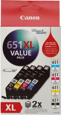 Original Canon CLI-651XL Black & Color Ink Cartridges- 4 Pack