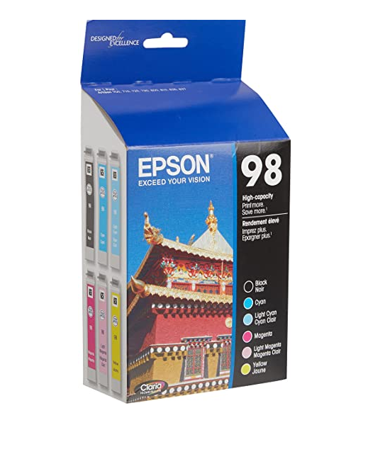 Epson 98 Black/Cyan/Light Cyan/Magenta/Light Magenta/Yellow High Yield Ink Cartridge, 6/Pack